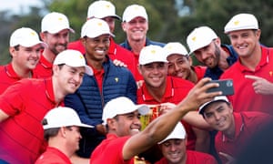Team USA pose for a selfie taken by Tony Finau after sealing the 2019 Presidents Cup.