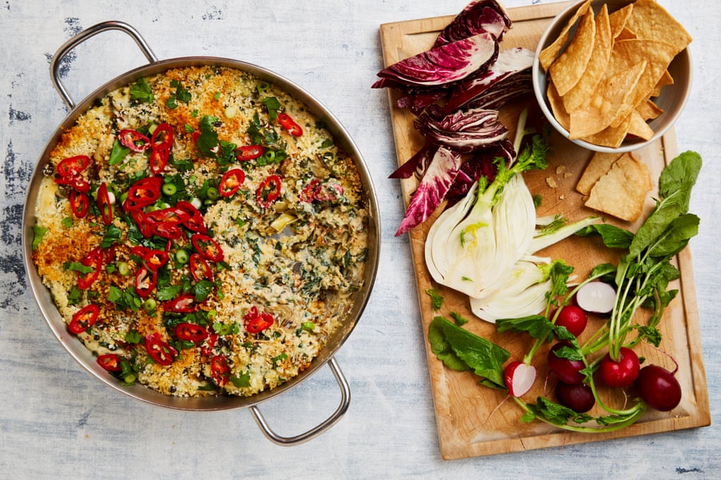 Yotam Ottolenghi’s warm vegan spinach and artichoke dip.