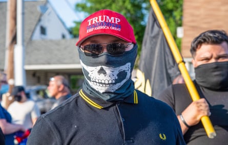 A group of Proud Boys rally in Philadelphia to greet vice-president Mike Pence in July 2020.