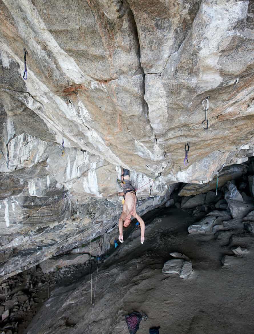 Adam Ondra training for the ascent.