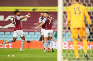 John McGinn of Aston Villa celebrates after scoring his team’s third goal.