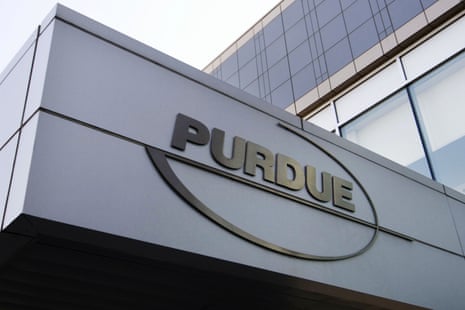 The logo for the Purdue Pharma company is seen on a building.