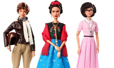 Barbie dolls in the image of pilot Amelia Earhart, left, Frida Kahlo, centre, and mathematician Katherine Johnson.