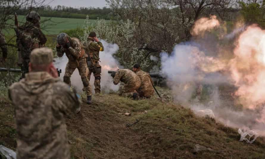 Members of Ukraine’s territorial defence forces fire an anti-tank grenade during a training exercise in Dnipropetrovsk region.