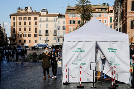A tent to carry out Covid-19 tests set up by a pharmacy in Piazza di Spagna, downtown Rome.