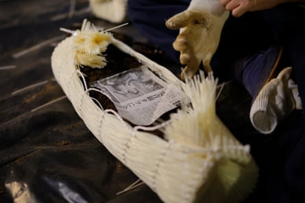 A close-up of the tawara (straw bales)