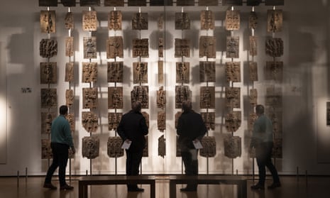 Some of the Benin bronzes, displayed in the British Museum in London.
