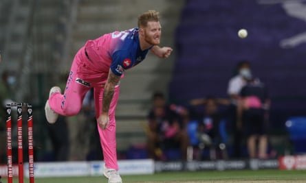 Ben Stokes of Rajasthan Royals bowls in the 2020 IPL season