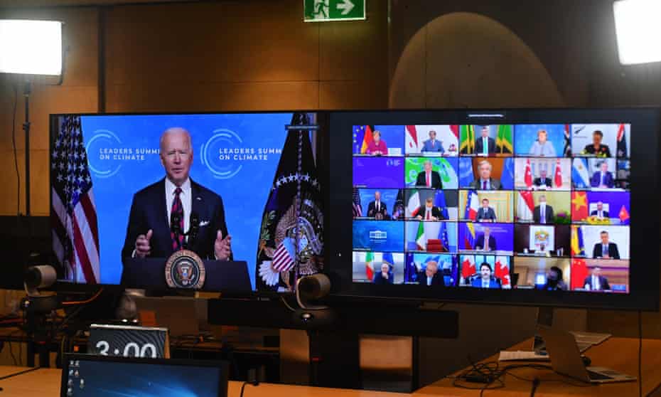 Joe Biden makes opening remarks of the Leaders Summit on Climate last week.
