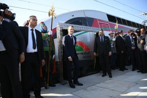 French President Emmanuel Macron and Moroccan King Mohammed VI inaugurate a high-speed line at Tangier station on 15 November