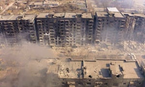 A view of destruction of the city of besieged Mariupol in southeastern Ukraine.