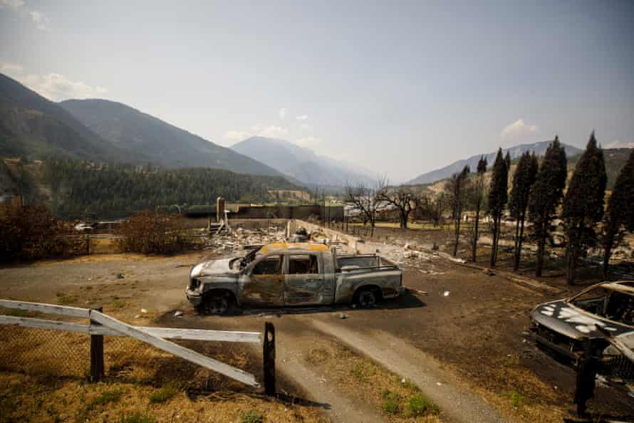 Fire damage in Lytton after a wildfire destroyed most of the village