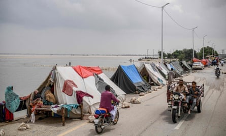 Tents set up for people displaced by flooding in Sindh province, Pakistan