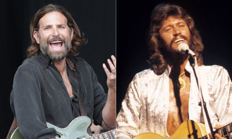No time to talk ... Bradley Cooper, left, and Barry Gibb.