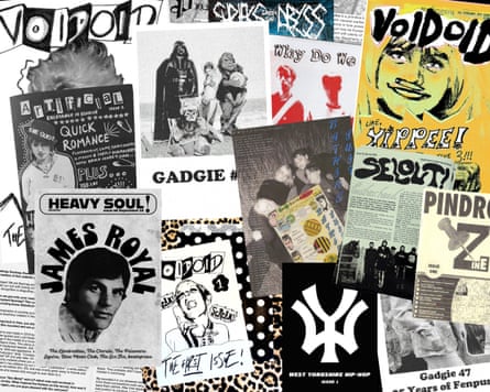 A collage of DIY music fanzines