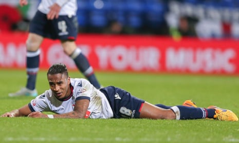 Bolton Wanderers midfielder Neil Danns lies on the floor during the 1-1 draw with Brentford.
