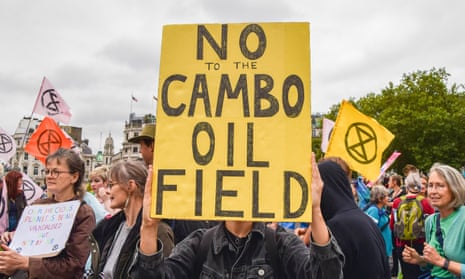 A Cambo oilfield protest sign at an Extinction Rebellion rally in London in August.