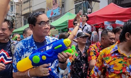 Prayuth Chan-ocha, the Thai PM, plays with a water pistol as he celebrates the Songkran holiday in Bangkok last month