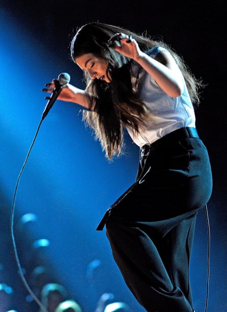Lorde on stage at the 2014 Grammys
