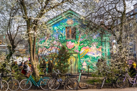 Graffiti covered walls of Christiania in Copenhagen, Denmark