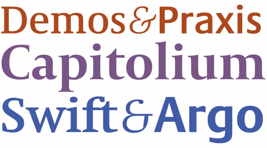A selection of typefaces designed by Gerard Unger. Swift, his best known one, was used to typeset the Shorter Oxford English Dictionary alongside his matching sanserif Argo