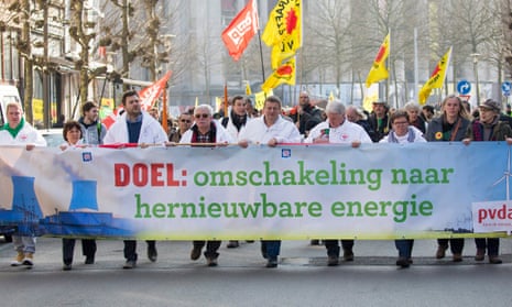 A demonstration against the nuclear power plants of Doel and Tihange, in Antwerp, Belgium, on 12 March 2016. 