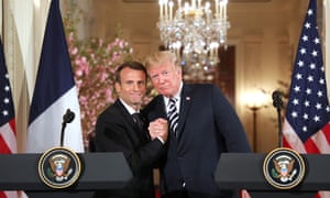 Donald Trump and Emmanuel Macron hold a joint press conference at the White House in Washington DC Tuesday.