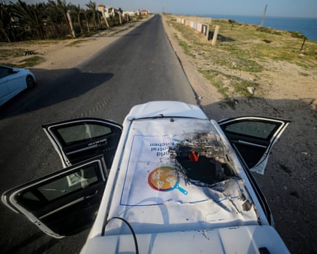 A hole in the roof of a WCK vehicle