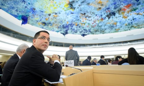 Venezuelan Foreign Minister Jorge Arreaza Montserrat during the opening of the 36th session of the Human Rights Council, at the European headquarters of the United Nations in Geneva on 11 September.