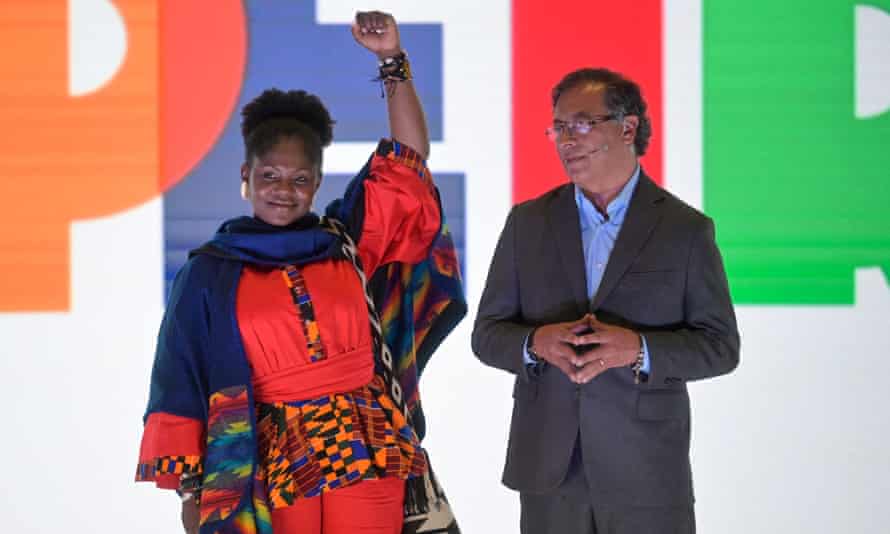 Francia Márquez with Gustavo Petro, presidential candidate with the Historical Pact coalition, right, during an event in Bogotá on Wednesday.