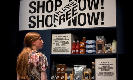 A plastic-free supermarket aisle set up at the Design Museum in London