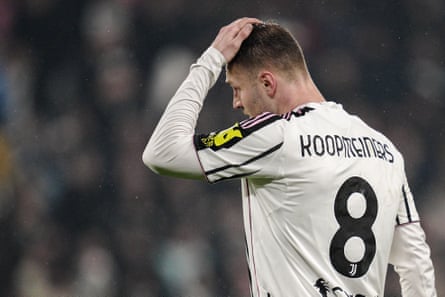 Teun Koopmeiners shows his dismay after his goal for Juventus against Lazio is disallowed