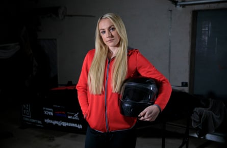 Mica McNeill, the pilot of the GB women’s bobsleigh team, stands by ‘Sid’ in the garage in Berchtesgaden.