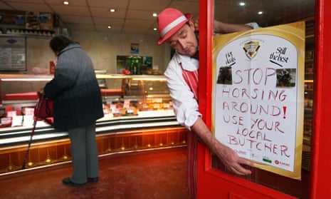 A butcher in Scotland advertises his products shortly after the horsemeat scandal of 2013.
