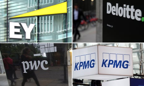 Compilation photo of the big accountancy firm logos - KPMG, EY, Deloitte and PWC