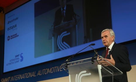 John McDonnell speaking at the Society of Motor Manufacturers and Traders (SMMT) summit in London.