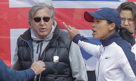 Great Britain's head coach Anne Keothavong gestures towards Romania's head coach Ilie Nastase during the FedCup Group II play-off match between Romania and Great Britain, in Constanta county, Romania, April 22, 2017. Inquam Photos/George Calin/via REUTERS             ATTENTION EDITORS - THIS IMAGE WAS PROVIDED BY A THIRD PARTY. EDITORIAL USE ONLY. ROMANIA OUT. NO COMMERCIAL OR EDITORIAL SALES IN ROMANIA.    TPX IMAGES OF THE DAY