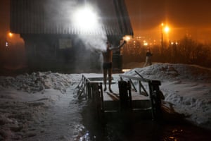 Taking a dip in the frozen Semenovskoye lake