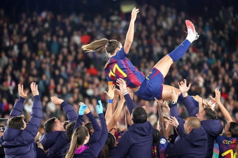 Alexia Putellas celebrates after Barcelona beat Real Madrid in the Women’s Champions League