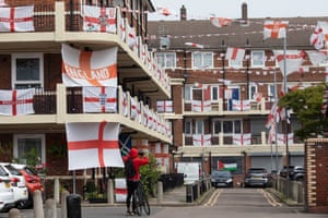 Flags fly on the Kirby estate in London, England, before Sunday's Euro 2020 final