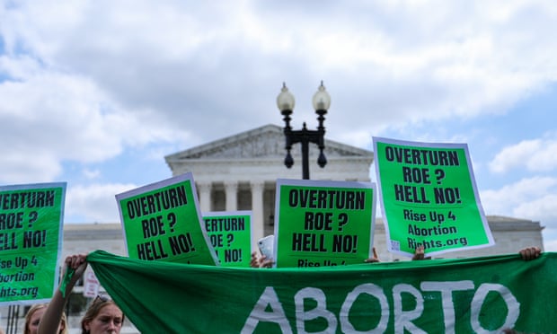 Abortion rights demonstrators gather outside the US Supreme Court<br>WASHINGTON, UNITED STATES - JUNE 24: Abortion rights demonstrators hold signs outside the US Supreme Court in Washington, D.C., United States on June 24, 2022. A deeply divided Supreme Court overturned the 1973 Roe v. Wade decision and wiped out the constitutional right to abortion, issuing a historic ruling likely to render the procedure largely illegal in half the country. (Photo by Yasin Ozturk/Anadolu Agency via Getty Images)