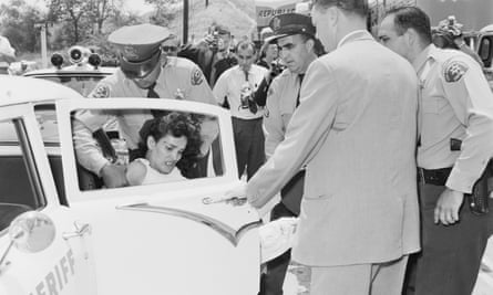 Aurora Vargas being arrested during her eviction from Chavez Ravine 1959