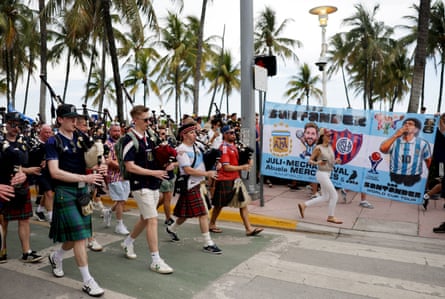 Scotland fans march along Ocean Drive