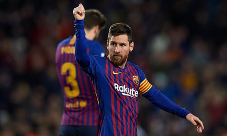 Lionel Messi salutes his 400th La Liga goal for Barcelona in the 3-0 defeat of Eibar.