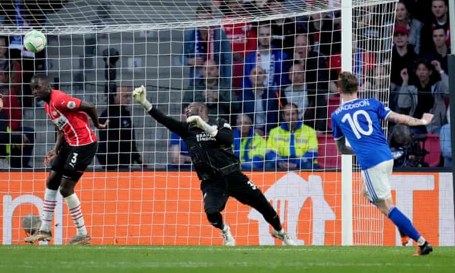 James Maddison levels for Leicester in the 77th minute.