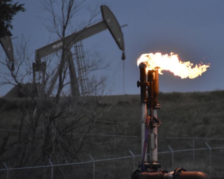 A flare to burn methane from oil production in North Dakota.