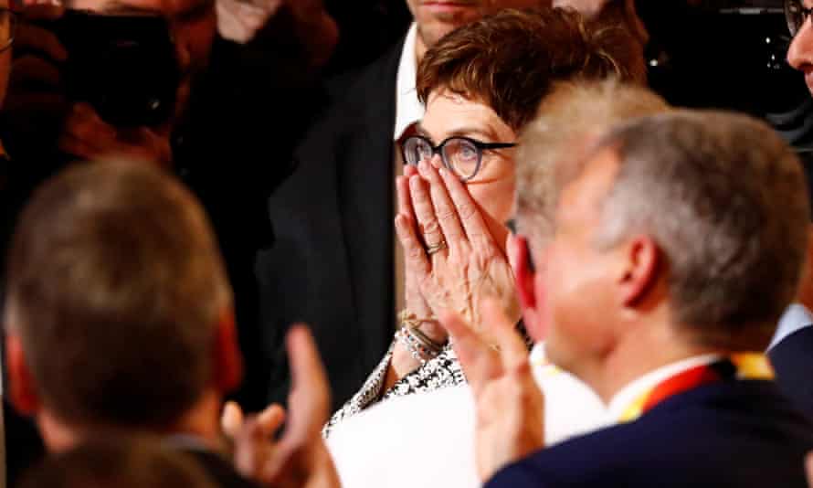 Kramp-Karrenbauer reacts after being announced the winner of the party leadership contest