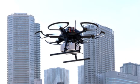A drone delivers medical supplies to a hospital  in Tokyo