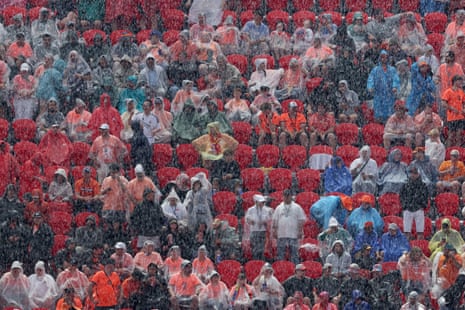Rain falls in the stadium