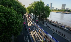 London, UK: The start line for RideLondon 2022 at sunrise